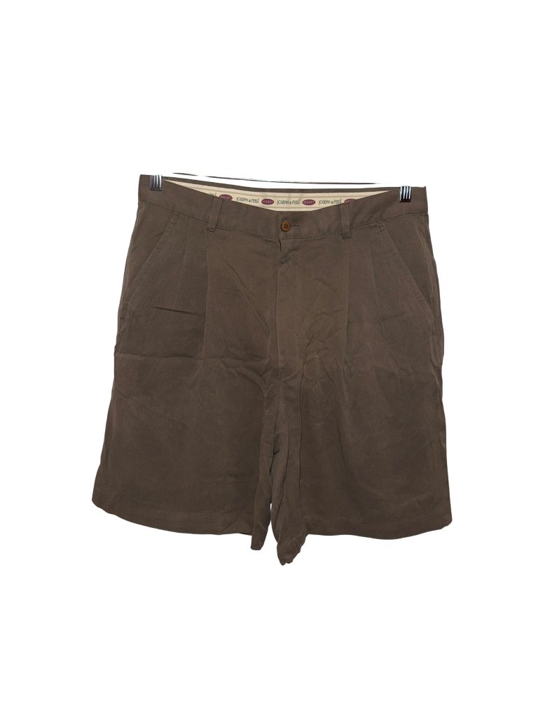 Joseph  Feiss Resort Mens Pleated Khaki Shorts 100 Silk Brown Button Fly Size